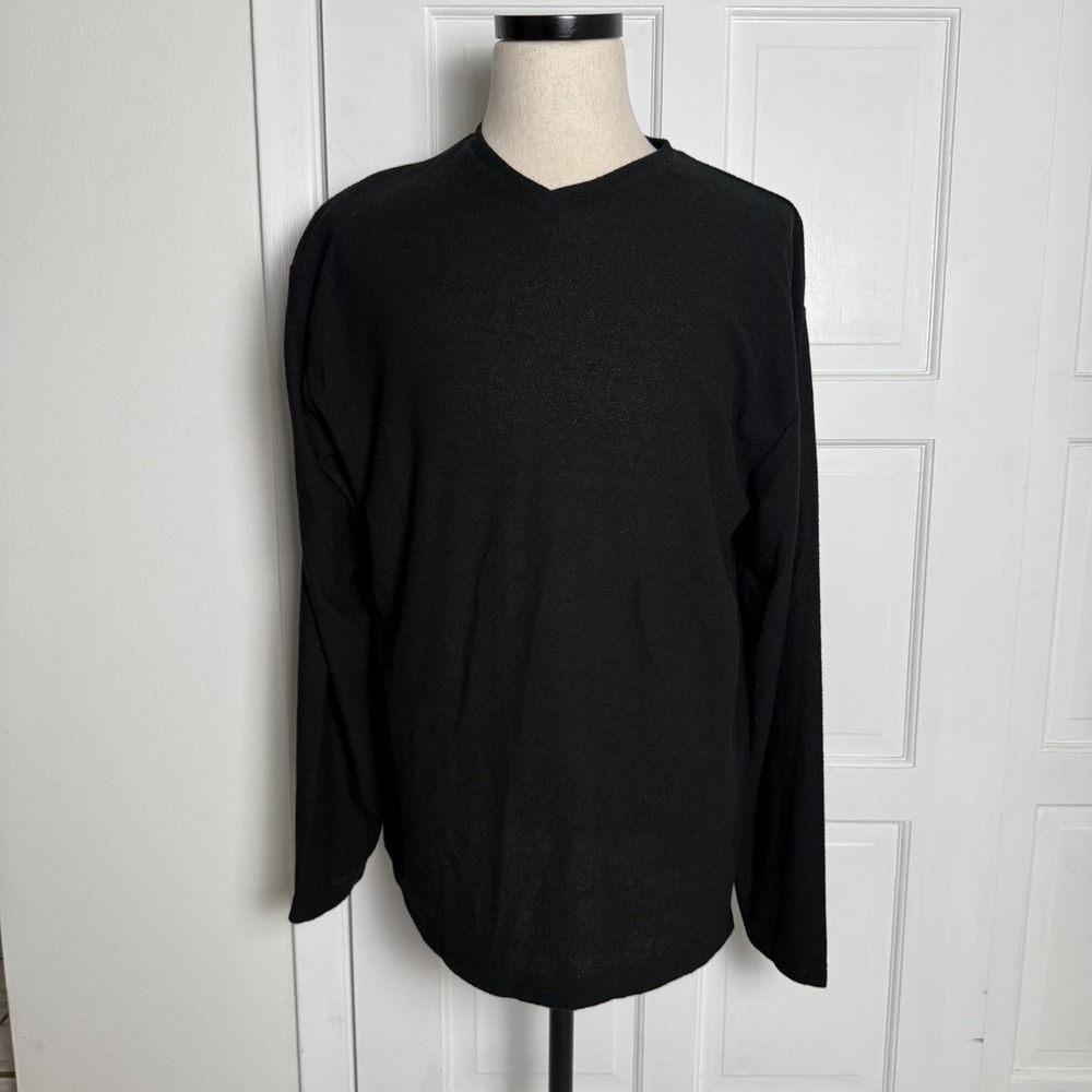 Claiborne Sweater‎ Mens XL Black V Neck Long Sleeve Pullover Knit Made USA Soft